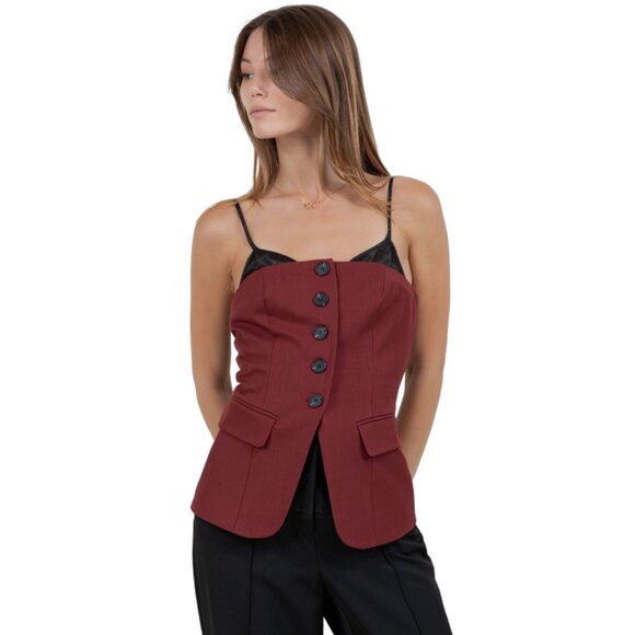 Whiteroom & Cactus Burgundy & Black Button-Down Vest T13539-WC - Picture 1 of 5